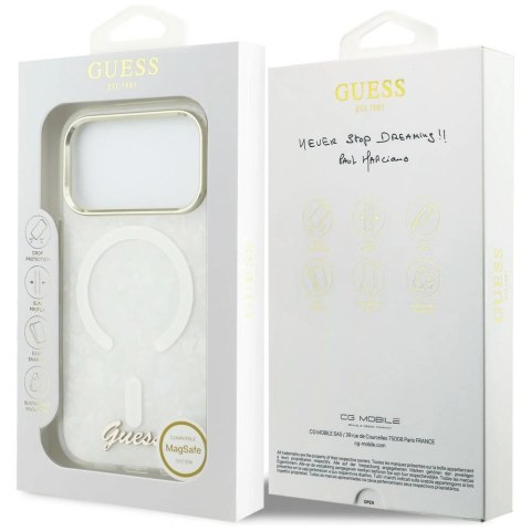 Etui Guess IML Shell Script Metal MagSafe na iPhone 17 Pro Max - białe