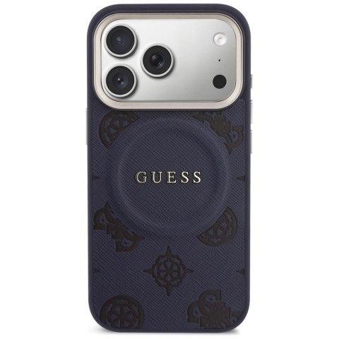 Etui Guess Peony Hot Stamp MagSafe na iPhone 17 Pro Max - niebieskie