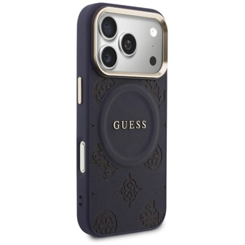 Etui Guess Peony Hot Stamp MagSafe na iPhone 17 Pro Max - niebieskie