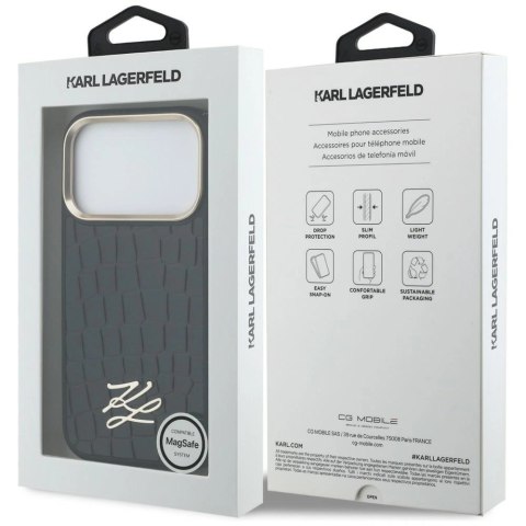 Etui Karl Lagerfeld Croco KL Script Logo MagSafe na iPhone 17 Pro - czarne
