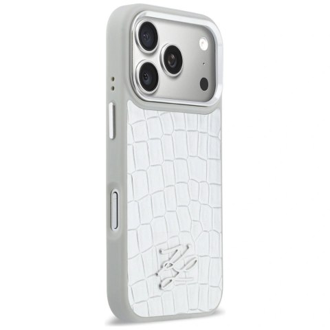 Etui Karl Lagerfeld Croco KL Script Logo MagSafe na iPhone 17 Pro - srebrne