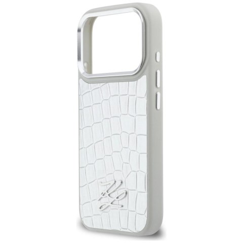 Etui Karl Lagerfeld Croco KL Script Logo MagSafe na iPhone 17 Pro - srebrne