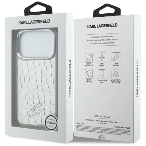 Etui Karl Lagerfeld Croco KL Script Logo MagSafe na iPhone 17 Pro - srebrne