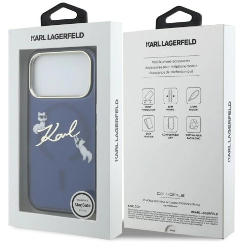 Etui Karl Lagerfeld IML Choupettes Karl Script Logo MagSafe na iPhone 17 Pro Max - niebieskie