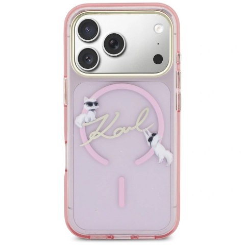 Etui Karl Lagerfeld IML Choupettes Karl Script Logo MagSafe na iPhone 17 Pro Max - różowe