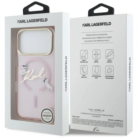 Etui Karl Lagerfeld IML Choupettes Karl Script Logo MagSafe na iPhone 17 Pro Max - różowe