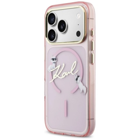 Etui Karl Lagerfeld IML Choupettes Karl Script Logo MagSafe na iPhone 17 Pro - różowe