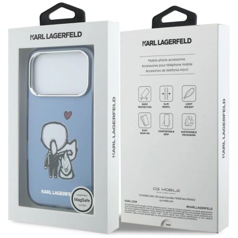 Etui Karl Lagerfeld Karl & Choupette Back MagSafe na iPhone 17 Pro - niebieskie