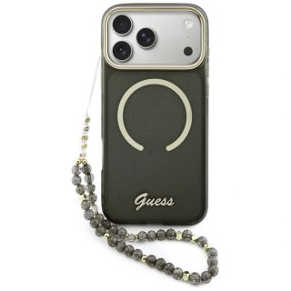 Etui Guess IML Glitters Script Strap MagSafe do iPhone 17 Pro Max - czarne