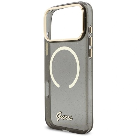 Etui Guess IML Glitters Script Strap MagSafe do iPhone 17 Pro Max - czarne