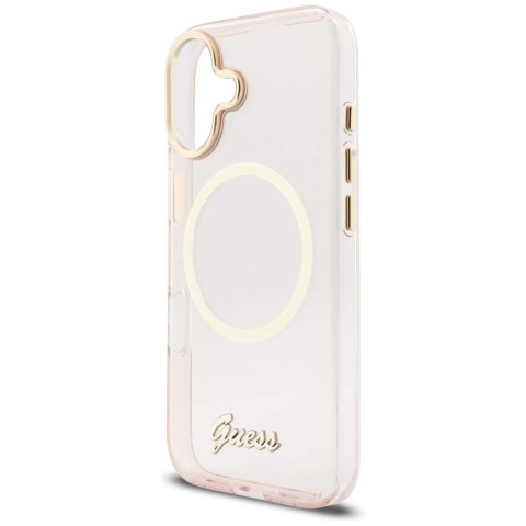 Etui Guess IML Script Metal MagSafe do iPhone 17 - różowe