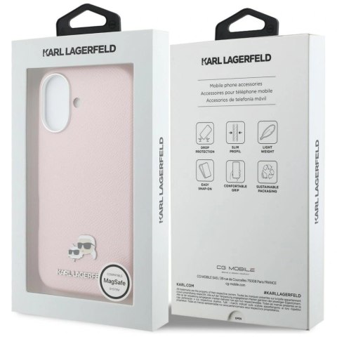 Etui Karl Lagerfeld Karl & Choupette Head Pins Saffiano MagSafe do iPhone 17 - różowe