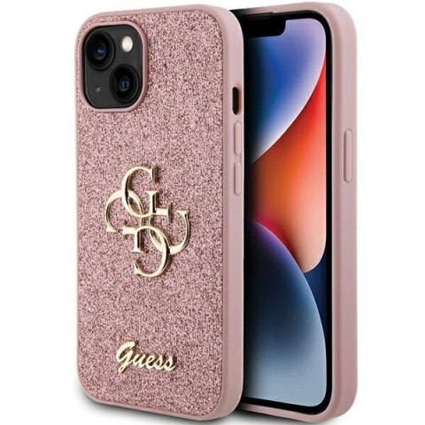 Etui Guess Glitter Script Big 4G na iPhone 15 Plus - różowe