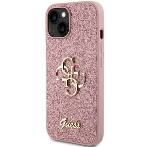 Etui Guess Glitter Script Big 4G na iPhone 15 Plus - różowe
