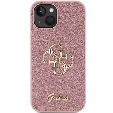 Etui Guess Glitter Script Big 4G na iPhone 15 Plus - różowe