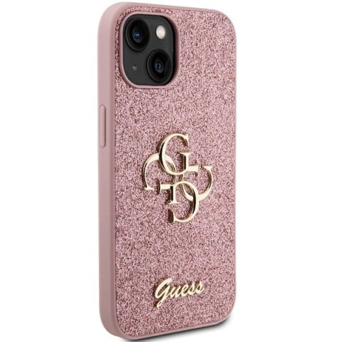 Etui Guess Glitter Script Big 4G na iPhone 15 Plus - różowe