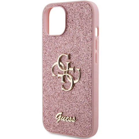 Etui Guess Glitter Script Big 4G na iPhone 15 Plus - różowe