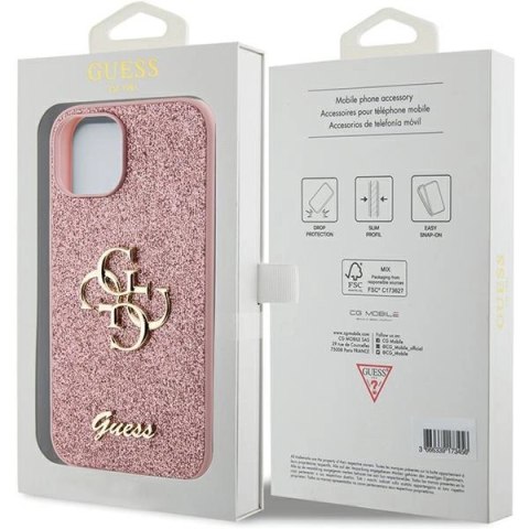 Etui Guess Glitter Script Big 4G na iPhone 15 Plus - różowe