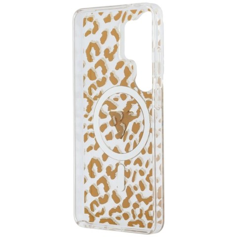 Etui Guess IML Leopard Print Triangle MagSafe na Samsung Galaxy S26 Ultra - brązowe