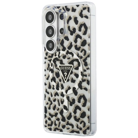 Etui Guess IML Leopard Print Triangle MagSafe na Samsung Galaxy S26 Ultra - czarne