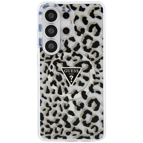 Etui Guess IML Leopard Print Triangle MagSafe na Samsung Galaxy S26 Ultra - czarne