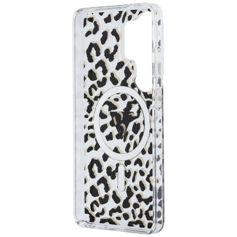 Etui Guess IML Leopard Print Triangle MagSafe na Samsung Galaxy S26 Ultra - czarne