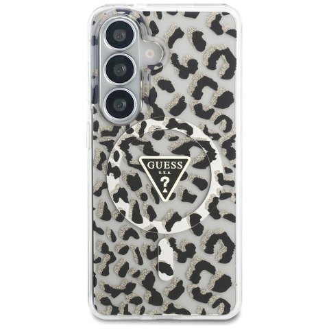 Etui Guess IML Leopard Print Triangle MagSafe na Samsung Galaxy S26 - czarne