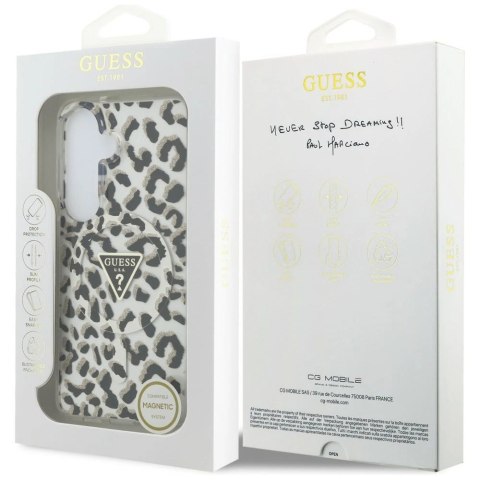 Etui Guess IML Leopard Print Triangle MagSafe na Samsung Galaxy S26 - czarne
