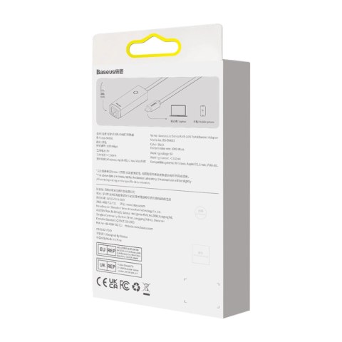 Baseus Lite Series zewnętrzna karta sieciowa USB Typ C - RJ-45 1Gbps (1000Mbps) czarny (WKQX000301)