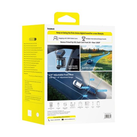Kamera samochodowa Baseus PrimeTrip VD1 wideorejestrator 2K+1080p - czarna