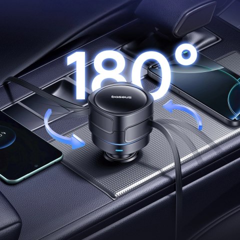 Ładowarka samochodowa Baseus Enjoyment Max 60W z dwoma zwijanymi kablami USB-C - czarna