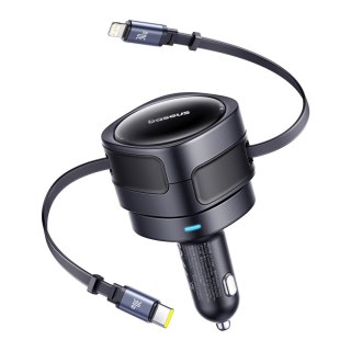 Ładowarka samochodowa Baseus Enjoyment Max 60W ze zwijanymi kablami USB-C i Lightning - czarna