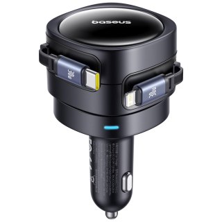 Ładowarka samochodowa Baseus Enjoyment Max 60W ze zwijanymi kablami USB-C i Lightning - czarna