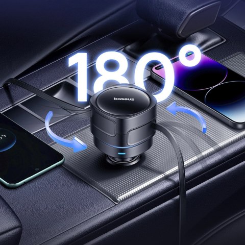 Ładowarka samochodowa Baseus Enjoyment Max 60W ze zwijanymi kablami USB-C i Lightning - czarna