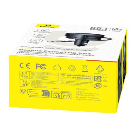 Ładowarka samochodowa Baseus PrimeTrip VR1 60W USB-A USB-C ze zwijanym kablem USB-C - czarna