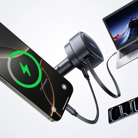 Ładowarka samochodowa Baseus PrimeTrip VR1 60W USB-A USB-C ze zwijanym kablem USB-C - czarna