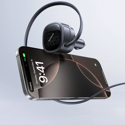 Ładowarka samochodowa Baseus PrimeTrip VR1 60W USB-A USB-C ze zwijanym kablem USB-C - czarna