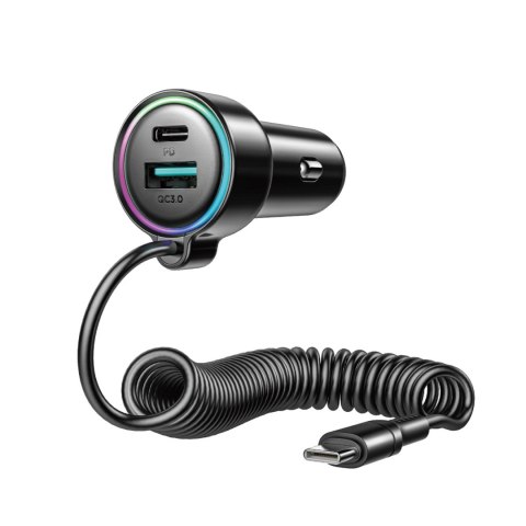 Ładowarka samochodowa Joyroom JR-CL07 90W 3w1 z wbudowanym kablem USB-C - czarna
