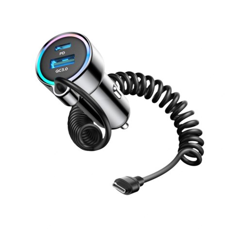 Ładowarka samochodowa Joyroom JR-CL07 90W 3w1 z wbudowanym kablem USB-C - czarna