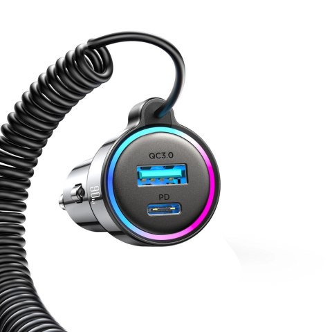 Ładowarka samochodowa Joyroom JR-CL07 90W 3w1 z wbudowanym kablem USB-C - czarna