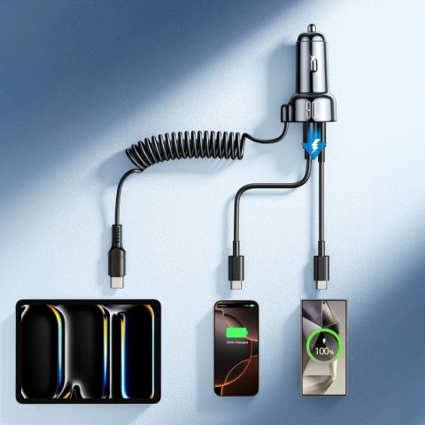Ładowarka samochodowa Joyroom JR-CL07 90W 3w1 z wbudowanym kablem USB-C - czarna