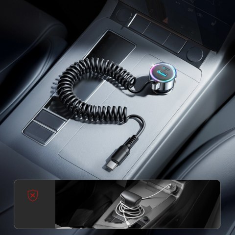 Ładowarka samochodowa Joyroom JR-CL07 90W 3w1 z wbudowanym kablem USB-C - czarna