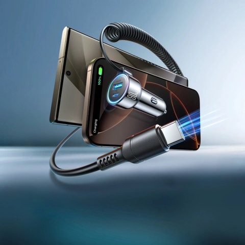 Ładowarka samochodowa Joyroom JR-CL07 90W 3w1 z wbudowanym kablem USB-C - czarna