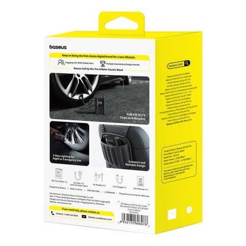 Pompka samochodowa Baseus GoTrip VA1 kompresor 150 PSI z zasilaniem 12 V - ciemnoszara