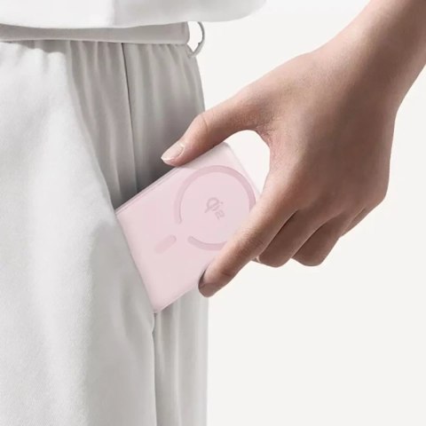 Powerbank Baseus EnerFill FM12 Qi2 10000mAh 22.5W kompatybilny z MagSafe z białym kablem Baseus Simple USB-C 20V/3A 0,30m - różo