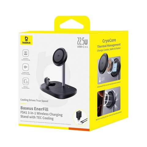 Ładowarka indukcyjna Baseus EnerFill FS41 3w1 z chłodzeniem z wtyczką EU 45W i kablem USB-C do USB-C - czarna