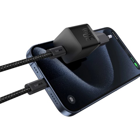 Ładowarka sieciowa Baseus GaN5 30W z kablem 100W USB-C do USB-C - czarna