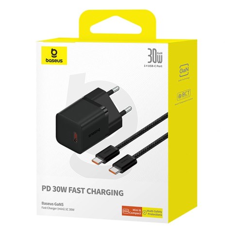 Ładowarka sieciowa Baseus GaN5 30W z kablem 100W USB-C do USB-C - czarna