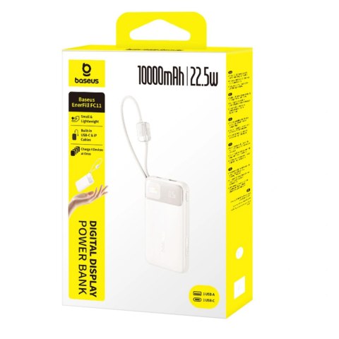 Powerbank Baseus EnerFill FC11 10000mAh 22.5W z wyświetlaczem cyfrowym i dwoma wbudowanymi kablami - beżowy