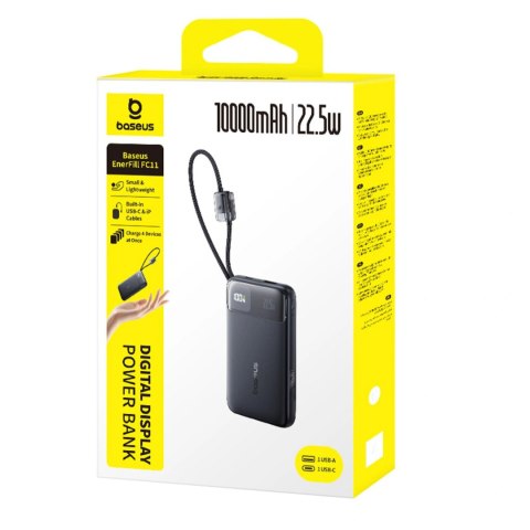 Powerbank Baseus EnerFill FC11 10000mAh 22.5W z wyświetlaczem cyfrowym i dwoma wbudowanymi kablami - czarny